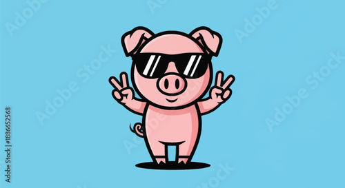 Cartoon pig with sunglasses posing