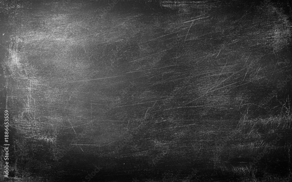 Fototapeta premium Black Blackboard Chalkboard texture. Empty blank dark dirty school board wall banner background backdrop with traces of chalk for text. School, Cafe, bakery, restaurant menu template wallpaper