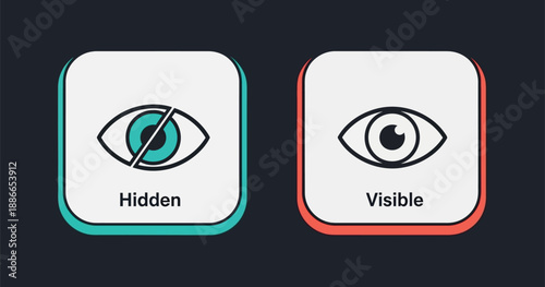 Eye visibility toggle icons showing hidden and visible states on dark background