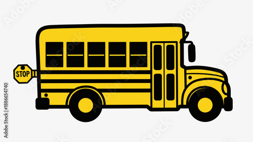 Yellow School Bus Illustration with Stop Sign for Transportation and Education.
