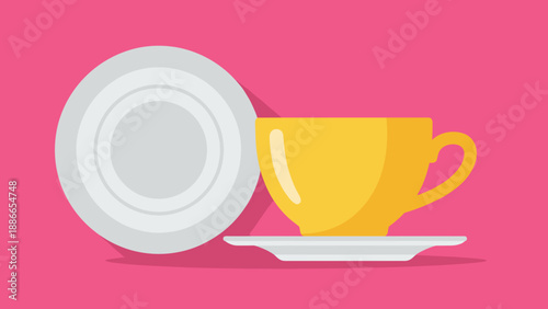 Yellow Coffee Cup and Saucer with Plate.