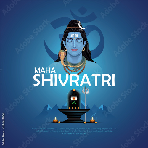 Happy maha Shivratri, a Hindu festival celebrated of lord shiva night. Creative vector illustration design. Hindi translation meaning ‘om’.