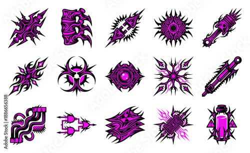 Cyberpunk Biohazard Industrial Graphic Element Kit for Neo-Tribal Tattoo and Streetwear Design