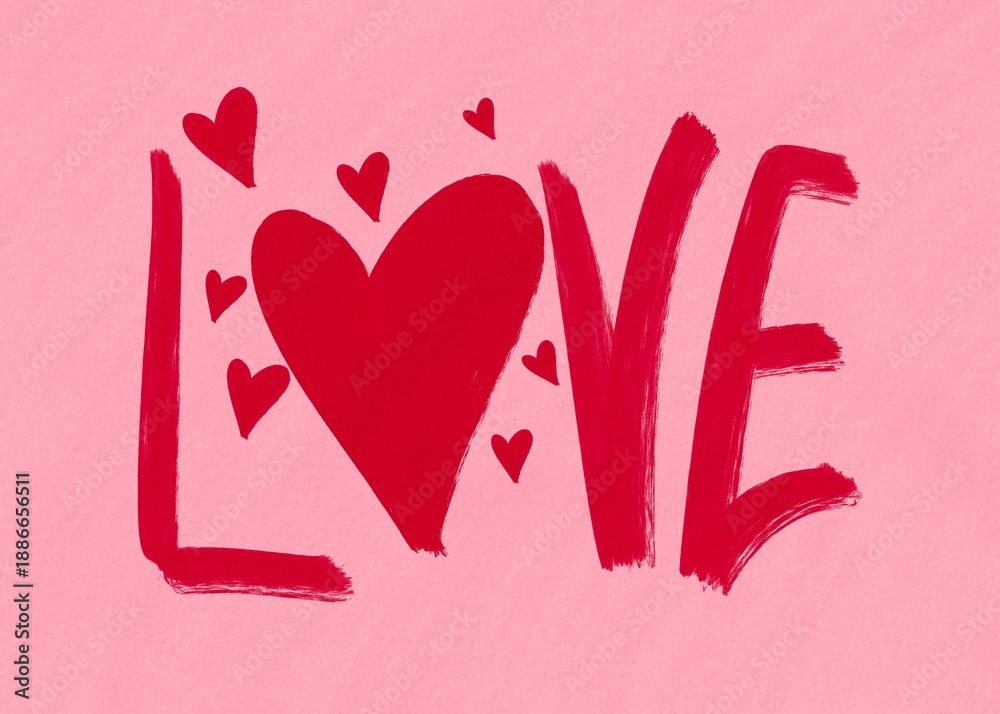 Φωτογραφία Vibrant Valentine's Day wallpaper with handwritten LOVE word and hearts against pink background