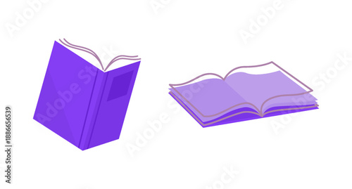 Set of open purple book icons isolated on white background