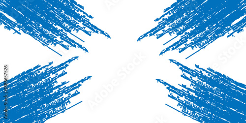 Abstract blue grunge brush stroke cross pattern with textured artistic paint streaks isolated on transparent background