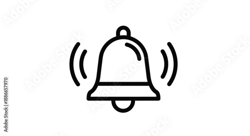 Ringing bell outline icon representing notifications alerts and alarms for digital interface and app design systems.