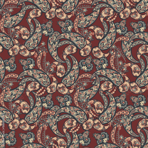 Decorative floral paisley vector seamless pattern ideal for prints and stationery.