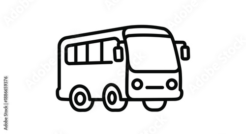 Simple black and white line art icon representing a public transport bus or shuttle vehicle seen from a front side angle.