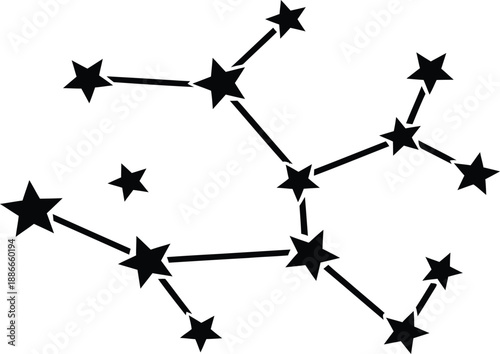 Orion constellation star pattern in black and white
