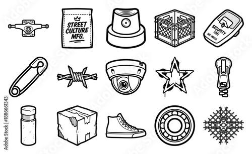 Bold Line Streetwear Culture Graphic Element Kit for Urban Lifestyle Apparel and Underground Art Design