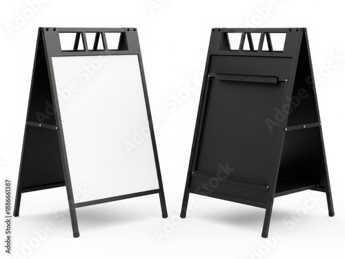 Modern black a-frame chalkboard sign with storage compartment