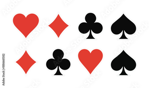 Card suits icons with white border including hearts diamonds clubs and spades symbols for game interface