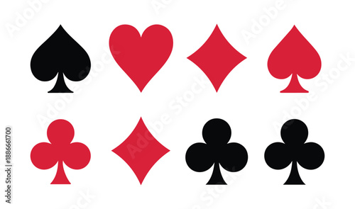 Red spade and red club variants in playing card suit collection for creative game design and app graphics