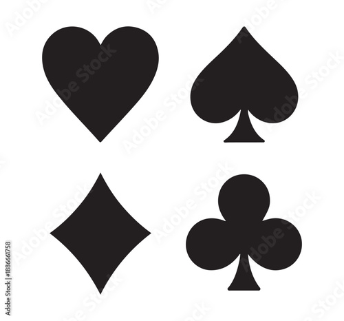 Four standard playing card suits hearts diamonds spades clubs isolated on white background vector illustration