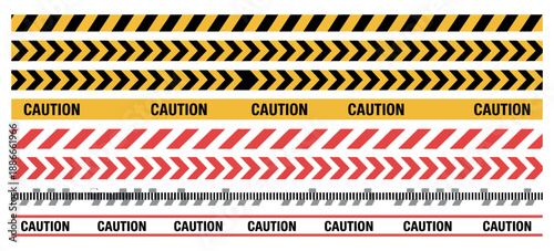 Hazardous Warning Tape Vector Set - Professional Construction Caution and Police Crime Scene Barrier Ribbons for Safety Regulation and Security Design