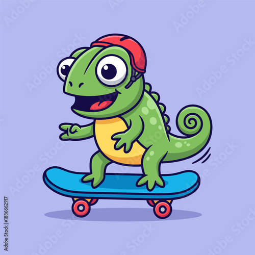 Chameleon skateboarding Vector