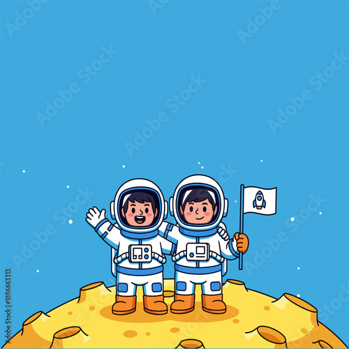 Two astronauts on moon surface Vector
