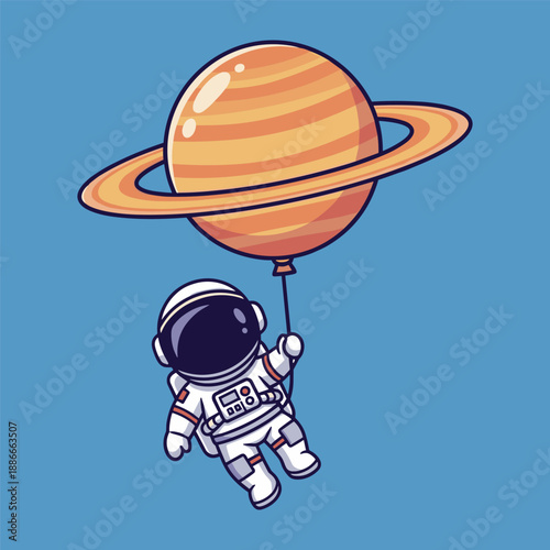 Astronaut floating with planet balloon Vector