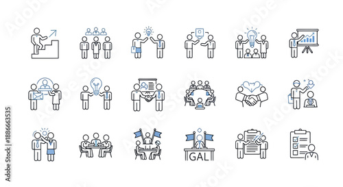 Leadership teamwork and collaboration concepts illustrated with simple line icons