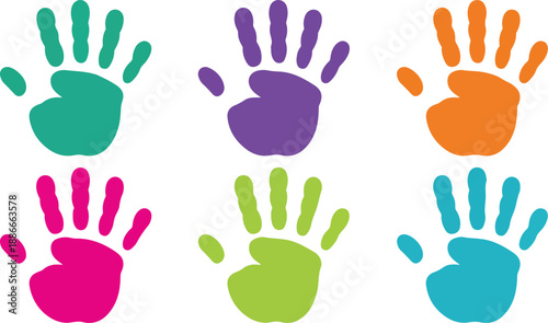 Colorful Handprints Vector Set  Multicolored Paint Hand Prints Symbolizing Diversity and Creativity