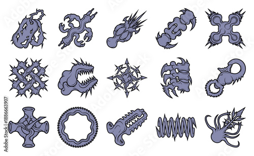 Biomechanical Gothic Horror Organic Element Kit for Dark Fantasy Graphic Design and Cyberpunk Asset Sheet