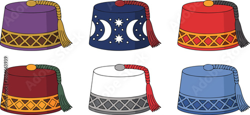 Cute Muslim Kids Cartoon Set Vector Illustrations of Children in Traditional Clothing
