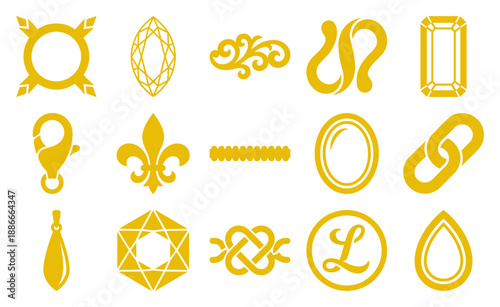 Flat Vector Jewelry Elements Graphic Set for Luxury Branding and Goldsmith Design Kit