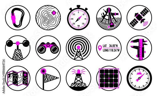 Woodcut Navigation and Outdoor Exploration Element Kit for Cartography and Survival Research