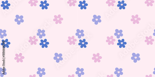Seamless cute flower pattern with tiny daisies, hearts, and soft pastel tones. Designed for baby fabrics, nursery wallpaper, and sweet Valentine or Easter prints