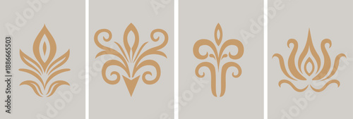 Fleur De Lis Icon Set Isolated. Fleur-de-lis emblem Vector Vintage White and Black outline icon. traditional medieval heraldry symbol.