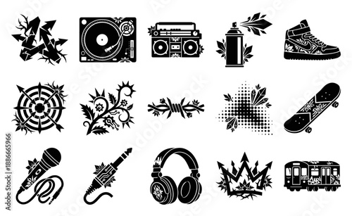 Urban Street Culture Black Stencil Graphic Element Kit for Hip Hop and Graffiti Inspired Branding