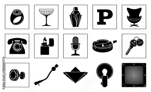 Vintage Mid-Century Noir Graphic Element Kit for Retro Lounge and Hotel Hospitality Branding