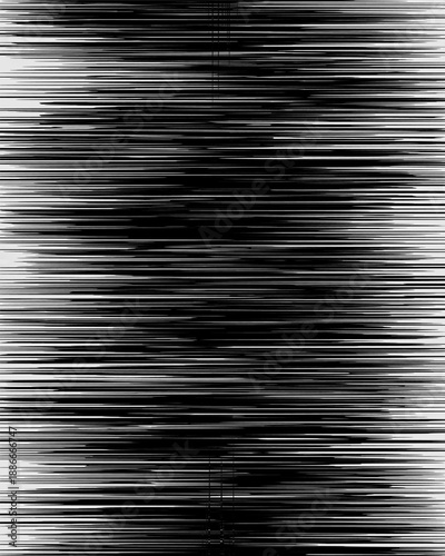 abstract black and white glitch texture background with horizontal jagged lines for modern digital design and high contrast monochrome rhythmic pattern