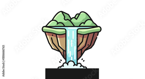 Stylized cartoon illustration of a floating island with a waterfall.