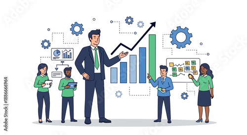 Businessman presenting data to team members.