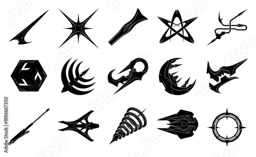 Abstract Sci-Fi Cybernetic Symbols and Futuristic Tech Elements Asset Sheet for Interface Design