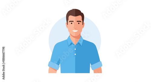 Illustration of a smiling man wearing blue shirt.