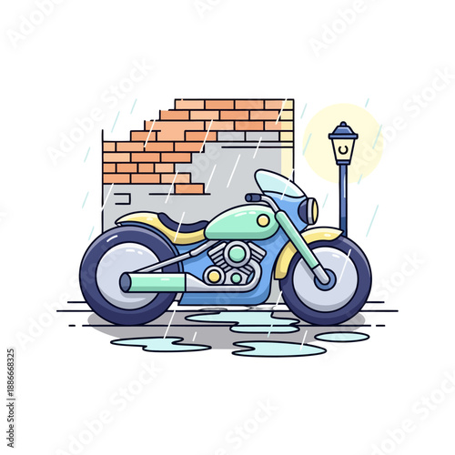 Stylized blue and green cruiser motorcycle vector illustration.