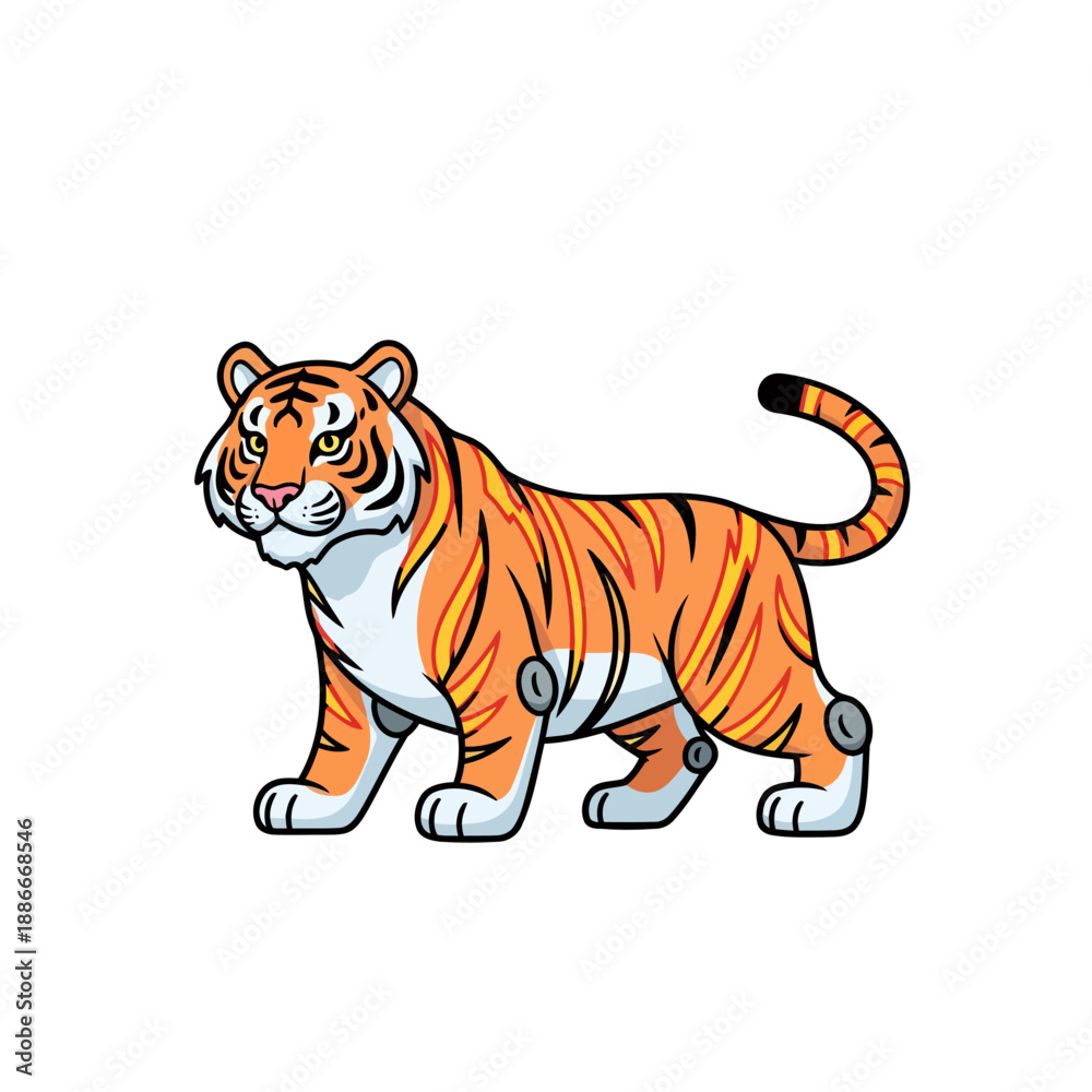 Fototapeta premium Cartoon tiger character with articulated joints for animation.