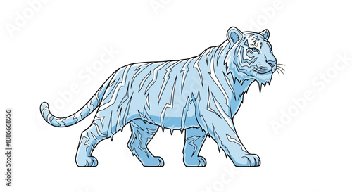 Stylized illustration of a majestic white tiger walking.