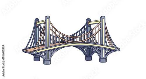 Artistic hand-drawn illustration of a suspension bridge structure.