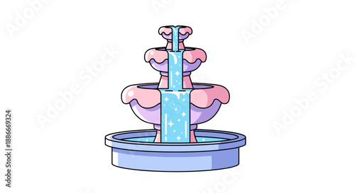 Elegant tiered water fountain cartoon vector illustration isolated on white.