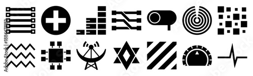 Minimalist Black Electronic Component Symbols Asset Sheet for Technical Engineering Schematics and Data Visualization