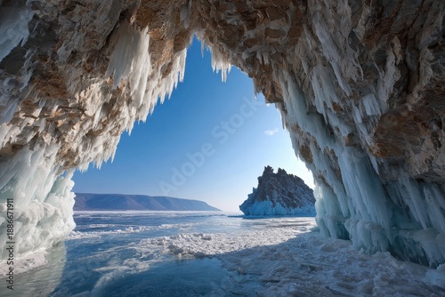 Russia Eastern Siberia Olkhon Island s ice caves in the Small Sea by Lake Baikal