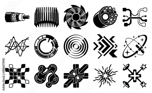 Minimalist Black and White Technological Component Element Kit for Advanced Engineering and Scientific Concepts
