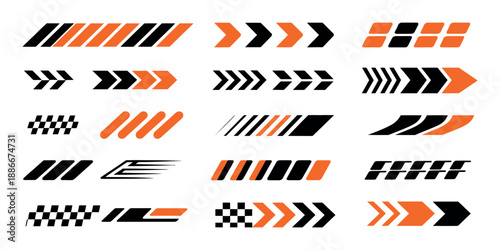 Racing Car and Speed Stripes Vector Set - Professional Automotive Branding Elements Featuring Checkered Flags Finish Lines and Fast Motion Patterns.