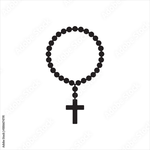  Silhouette rosary beads with cross religious symbol vector illustration