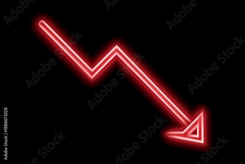 Red neon down arrow indicates decline