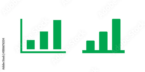 Two variations of ascending green bar graphs illustrating positive statistical growth and improvement isolated against a white background.